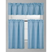 Solid 3-Piece Room Darkening Kitchen Window Curtain Tiers and Valance Set (Light Blue)