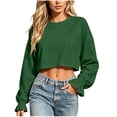 thumbnail image 5 of Lutiedan Cropped Sweatshirt for Women Ruffle Long Sleeve Crew Neck Shirts Casual Baggy Solid Pullover Tops, 5 of 7