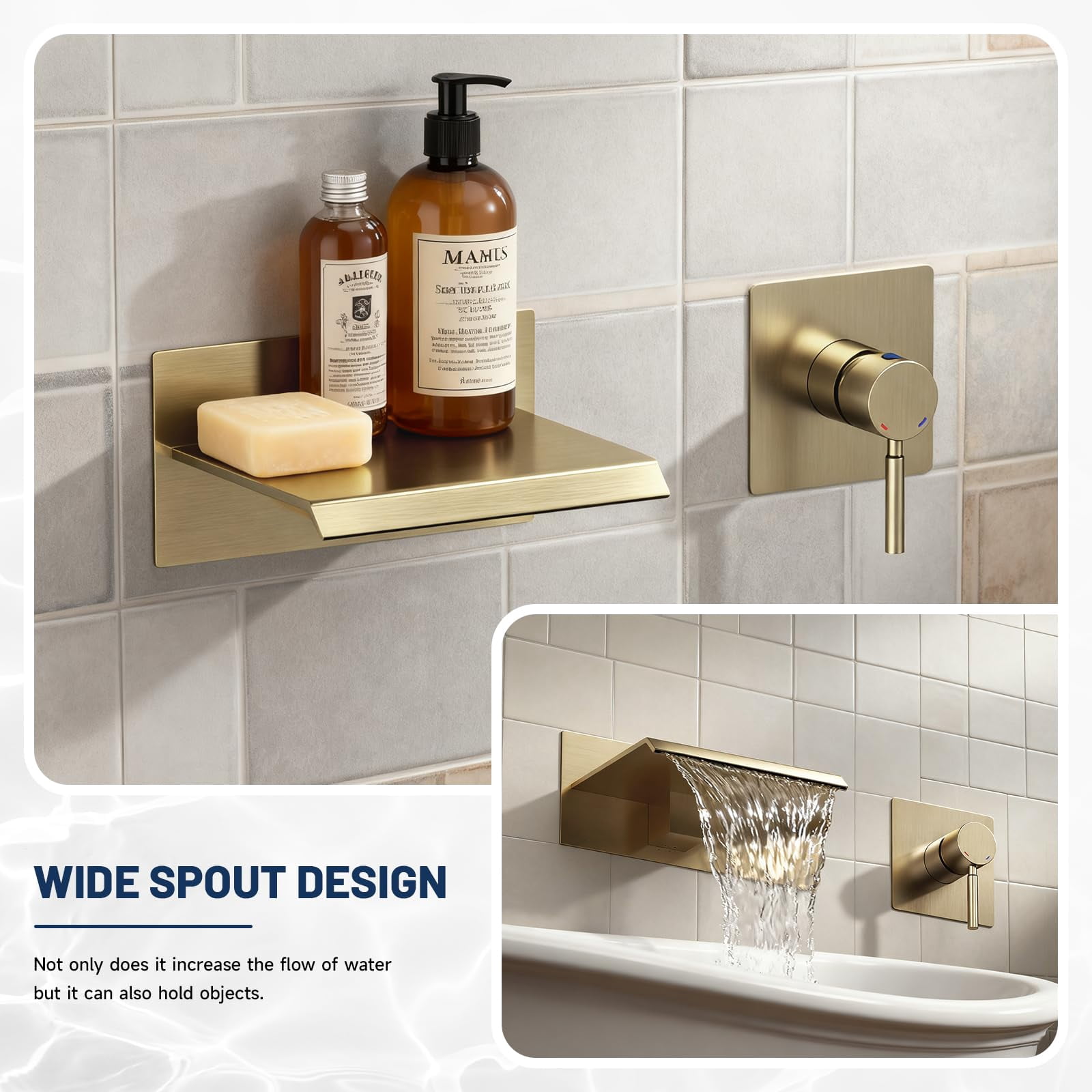 Wall Mount Bathtub Faucet Brushed Gold Single Handle Modern