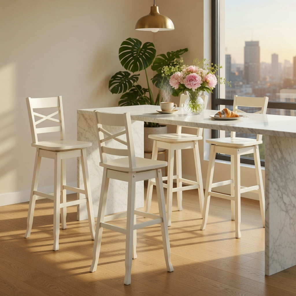Demi Bonn Set of 2 Swivel Counter 30" Height Bar Stool withclined Backrest, Modern Kitchen Dining Chair, White