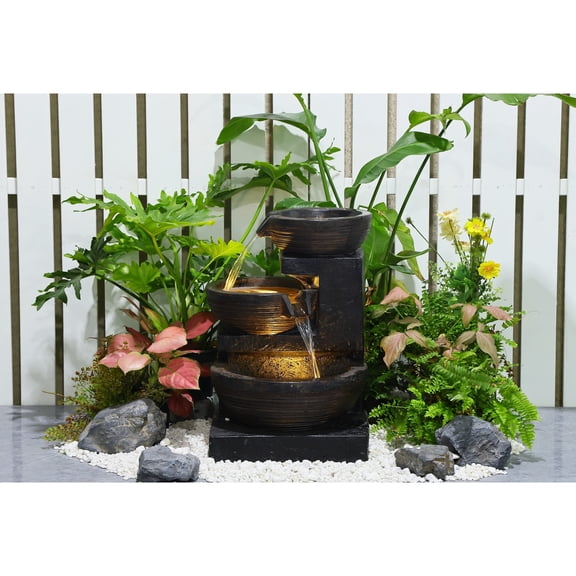 Enchanting Outdoor Fountain with 12 Warm White LED Lights - Black