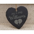 thumbnail image 2 of Darling Souvenir MADE WITH LOVE Mr & Mrs Personalized Couple Heart Wedding Sign Gift Engraved&nbsp;Slate Hanging Christmas Tree Ornament with String, 2 of 4