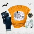 thumbnail image 2 of TANGQIOP Women'S T-Shirts Tops Halloween Funny Pumpkin Letter Short Cap Top Sleeve Crew Neck Tee Irregular Hem Loose Fit Orange L, 2 of 7