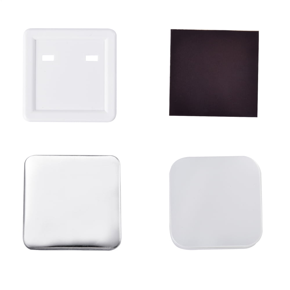 2"/50mm Square Pin Badge Maker Machine, 200 Sets Metal Pin Button Making Supplies, Refrigerator Magnet DIY Craft Accessories - Compatible with Most Button Press Kits