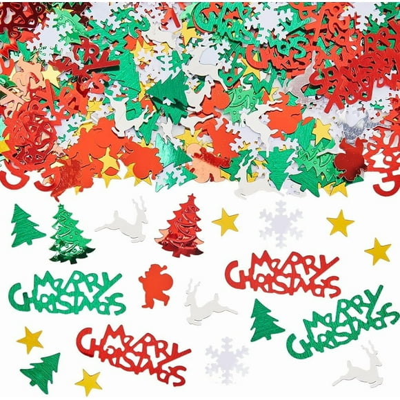 8 Sets Christmas Confetti Xmas Confetti Glitters Plastic Colorful Christmas Theme Metallic Foil Sequins Party Table Scatters Glitter Sprinkles Decor for Christmas Party Holiday Decorations