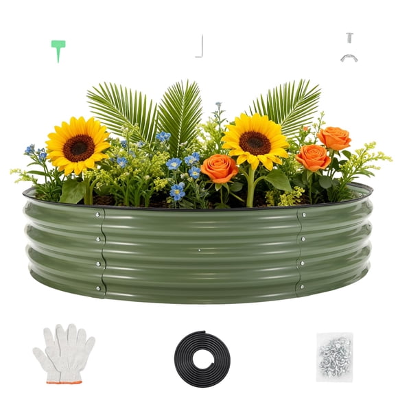 QinaQin Cama de cultivo redonda de acero galvanizado de 4 x 4 x 1 pies, jardinera metálica para exterior ideal para flores, vegetales y huerto elevado