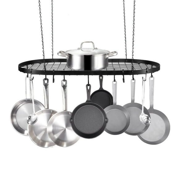 Hanging Pot Rack, 32 inch Hanging Pot Rack Ceiling Mount,Kitchen Cookware, Ideal for Home, Restaurant, Ceiling Pot Rack with 12 S Hooks, 80 lbs Loading Weight, Utensils