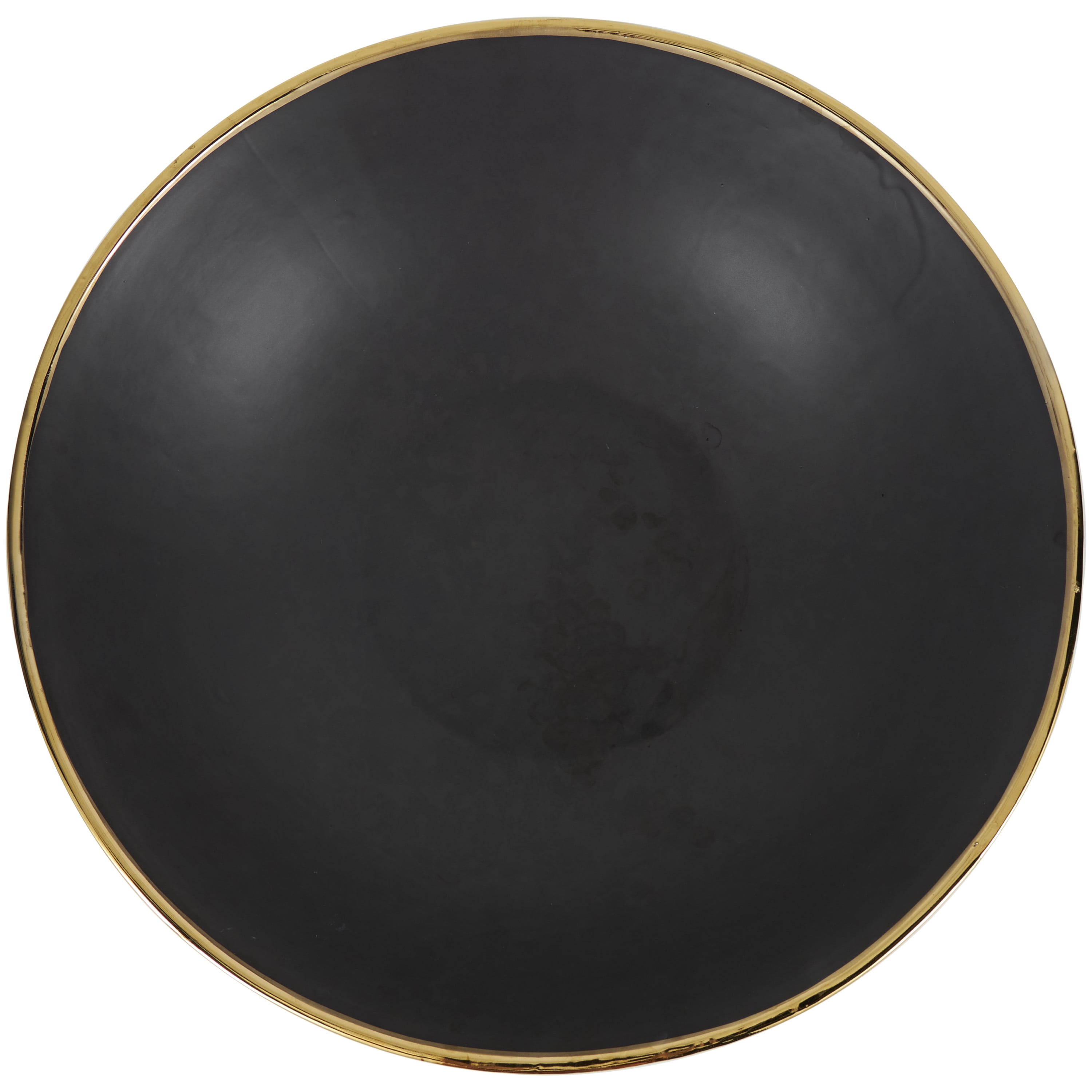 CosmoLiving by Cosmopolitan 15" Round Black Ceramic Decorative Bowl with Abstract Gold Melting Drips