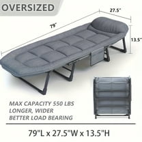 Camping Cot Recliner Portable Folding Bed with Pillow Adjustable Backrest Heavy Duty Frame for Sleeping Travel Office Indoor Outdoor Use