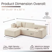 Gewnee 96 Modular Sleeper Sofa Bed, Boneless Sectional Couch with Deep Seat, Boneless Couches for Living Room, Beige(Corduroy)