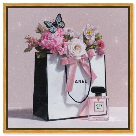 Spring Shopping Bag Pink Canvas Print Pink Glam Wall Art by Art Remedy, Gold Frame, 40 x 40