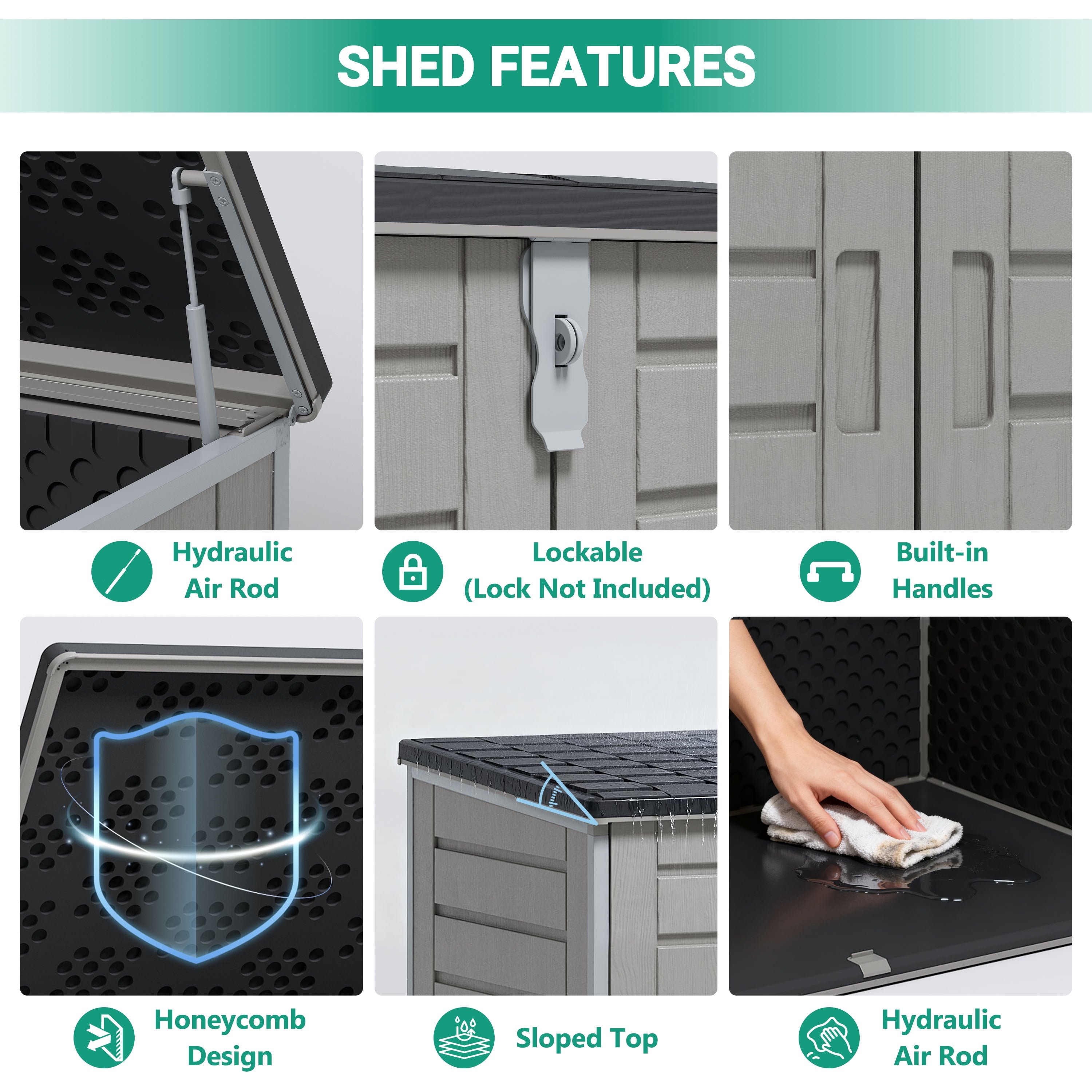 Resin Outdoor Storage Shed, 51 Cu Ft Waterproof Storage Box, Multi-Purpose Storage Cabinet for Garden Accessories, Bikes, Carbage, Lockable, Hinged Lid - Gray