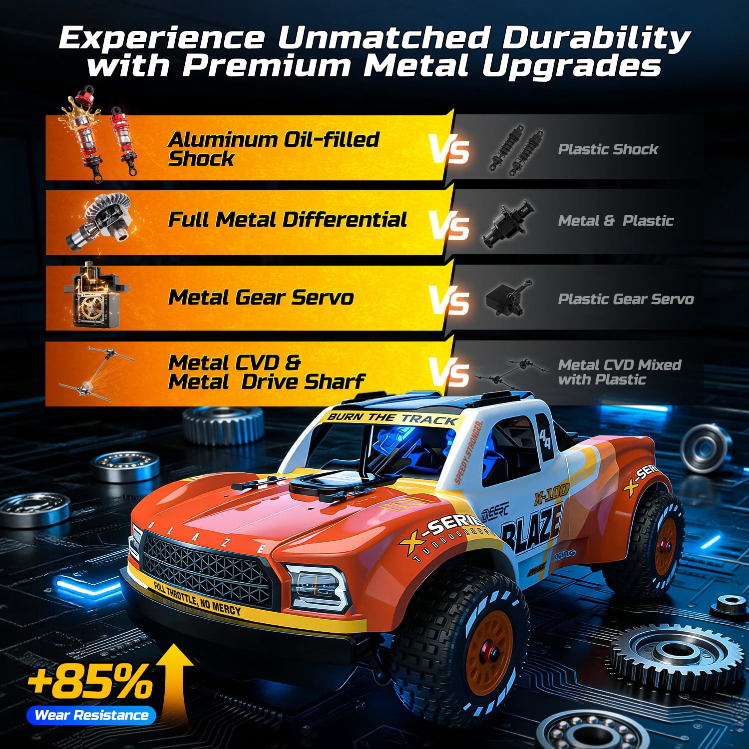 DEERC 1/14 Fast Brushless RC Car for Adults, Max 46+ mph Off-Road Truck, 4WD Waterproof RC, High Speed Remote Control Car, 2 * 3S Lipo, All Terrain RC Truggy for Snow, Sand & Mud