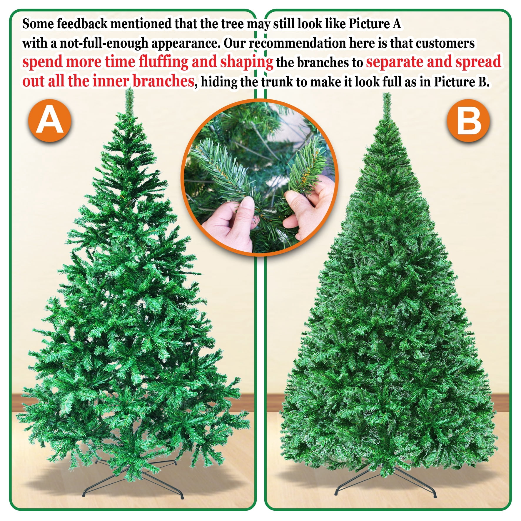 Strong Camel Artificial Christmas Tree Xmas Pine Tree with Solid Metal Legs Perfect for Indoor and Outdoor Holiday Decoration, 6',Green