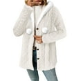 thumbnail image 5 of Gamivast Fuzzy Jackets for Women Fleece Button Down Faux Hooded Coats Warm Winter Drawstring Poms Sherpa Jacket Trendy Side Split Solid Outerwear, 5 of 6