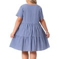 thumbnail image 4 of Agnes Orinda Women's Plus Size Easter Gingham Dresses 1950s Vintage Tiered Crew Neck Short Sleeve Summer Casual Midi Plaid Dress 2X Dark Blue, 4 of 7