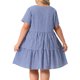 thumbnail image 3 of Vestidos de cuadros de mujer de tallas grandes Agnes Orinda, estilo vintage de los años 50, con cuello redondo, mangas cortas, casuales de verano, midi, talla 4X, azul oscuro, 3 of 6