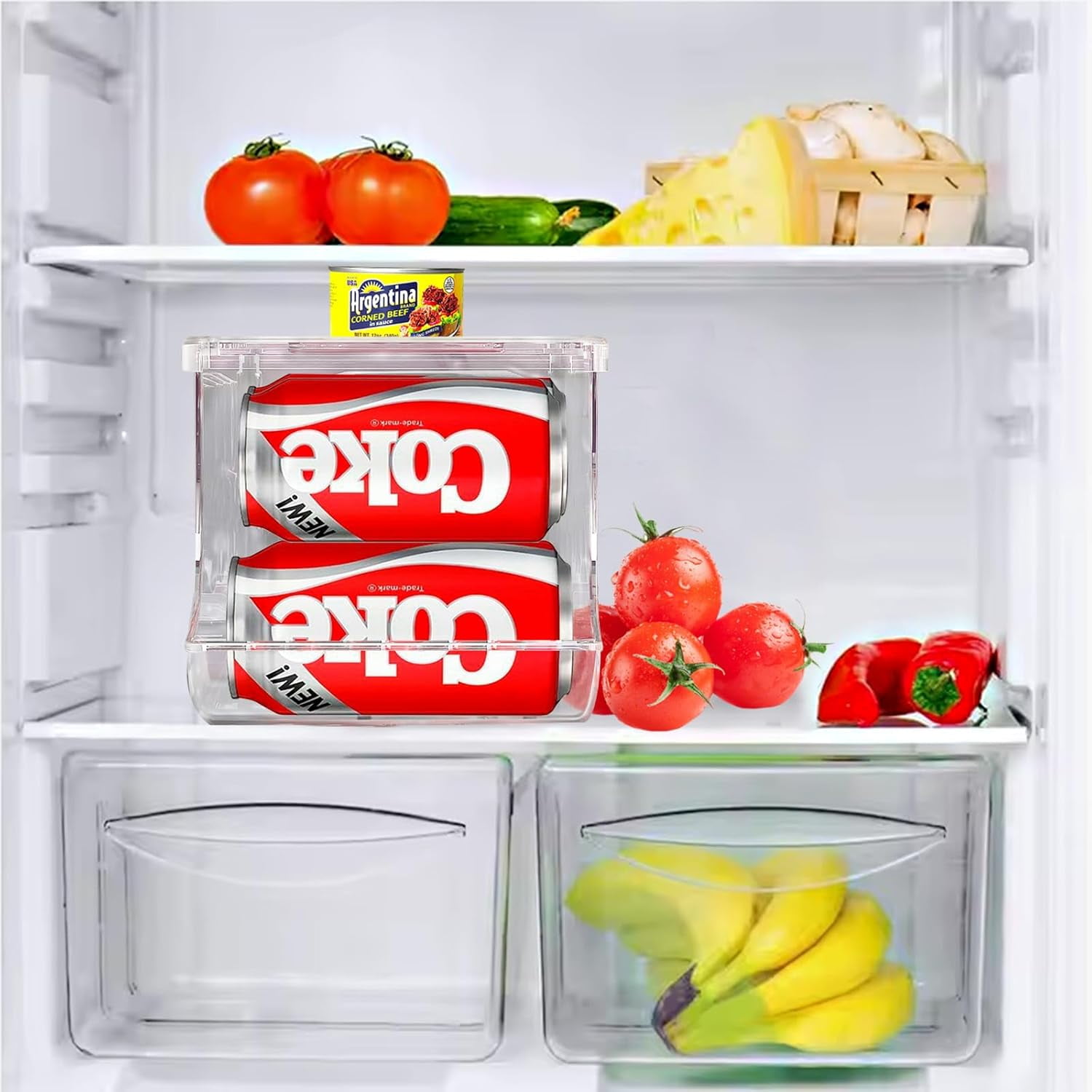 2 Pack Soda Can Organizer for Refrigerator Stackable Can Holder Dispenser with Lid for Fridge Rack Freezer, Clear Storage Bins-Holds 12 Cans Each (Clear)