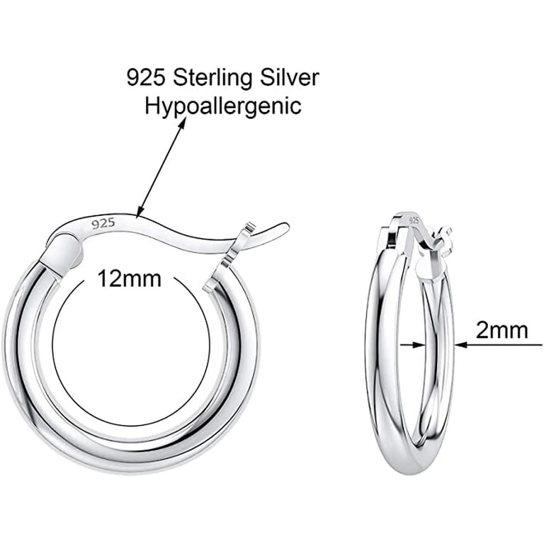 Classic Hoop Earrings - 92.5 Silver - 1.2mm Thickness - Small Sizes 10mm to 20mm 10mm