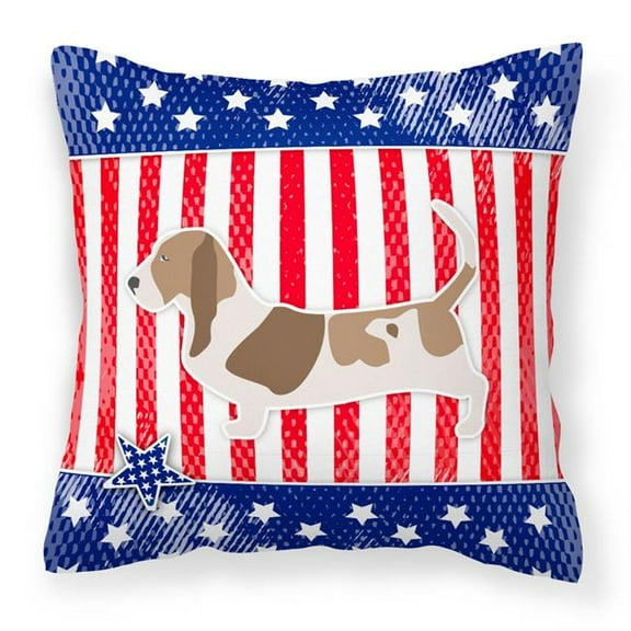 Carolines Treasures BB3302PW1818 USA Patriotic Basset Hound Fabric Decorative Pillow