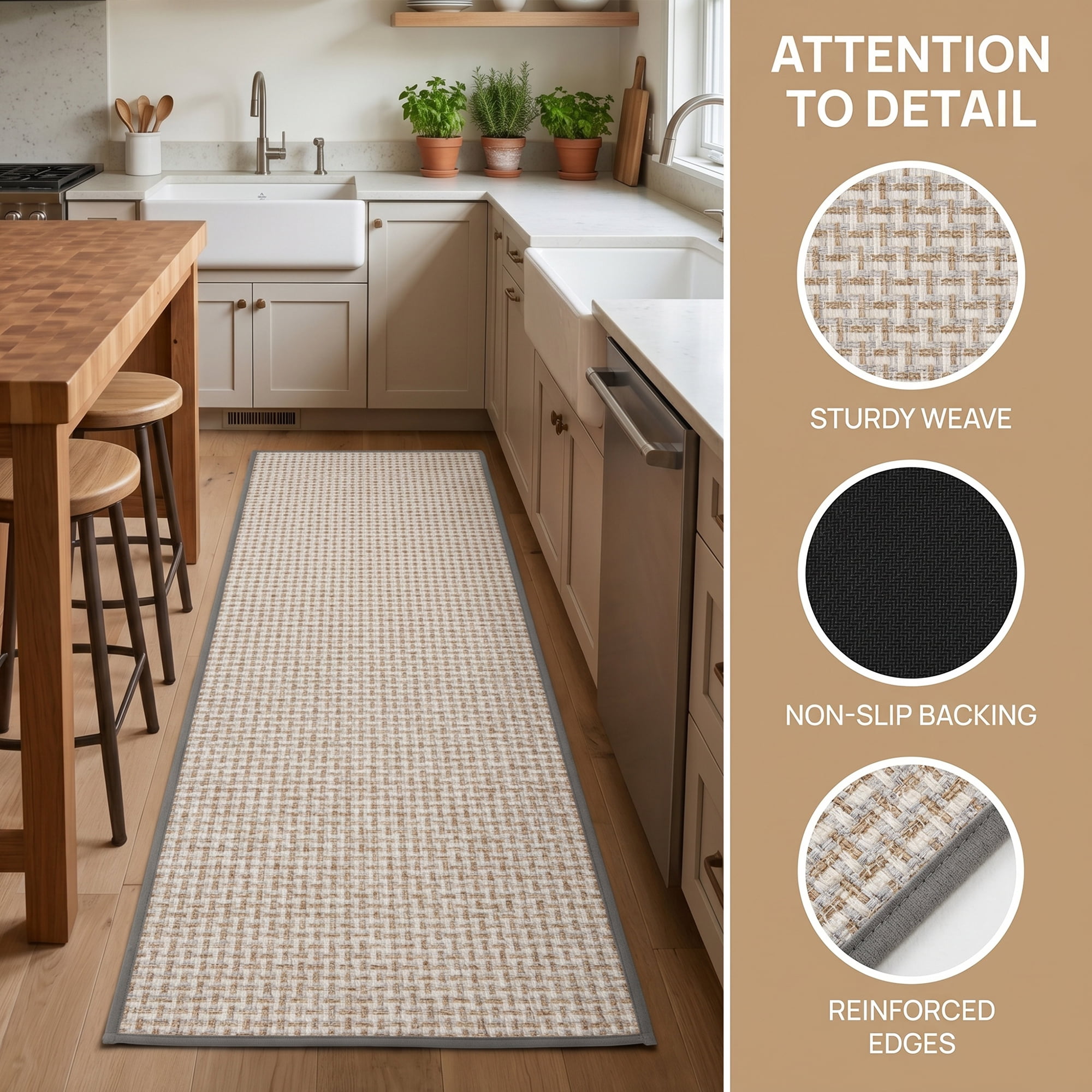 Unique Bargains Geometric Kitchen Absorbent Cotton Blend Runner Rug Silver Gray 47" x 18"