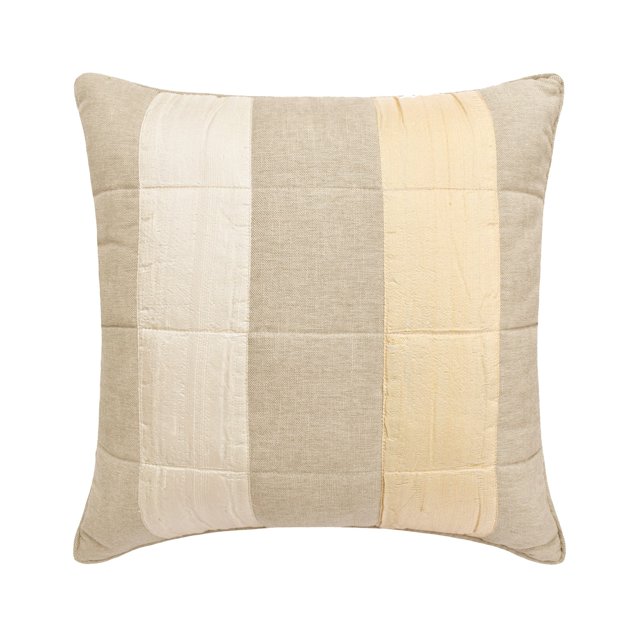 The HomeCentric Decorative Beige Pack of 2, 12x12 inch (30x30 cm) Throw Pillows, Linen & Silk Quilted, Patchwork Throw Pillows For Couch, Striped Pattern Contemporary Style Easter - Bellezza