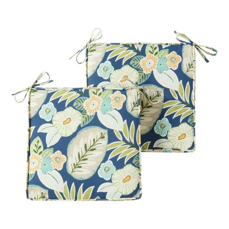Greendale Home Fashions 18 x 18 in. Marlow Blue Floral Square Outdoor Chair Pad (Set of 2)