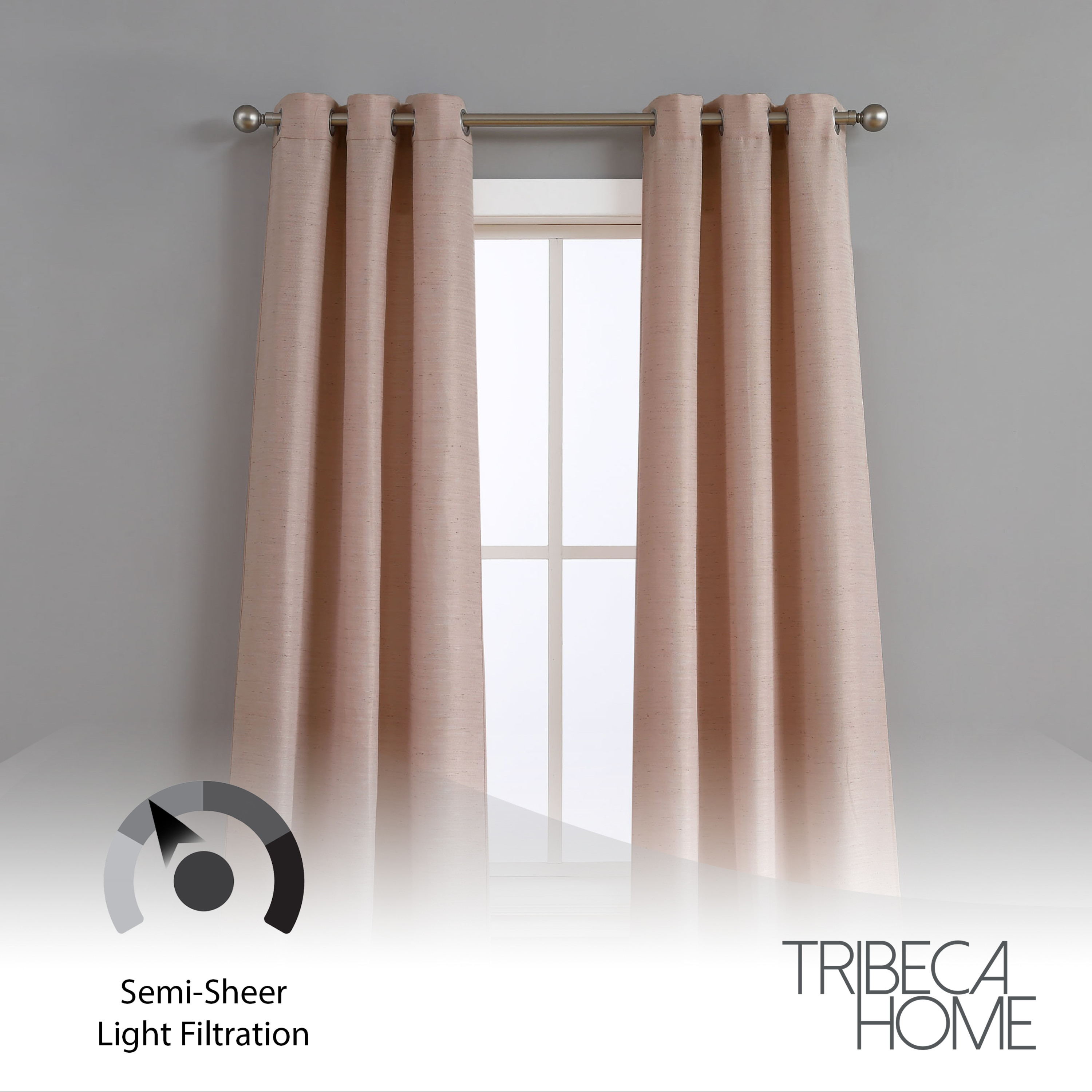 Raw Faux Silk Grommet 76 in. x 96 in. Curtain Panel Pair, Blush