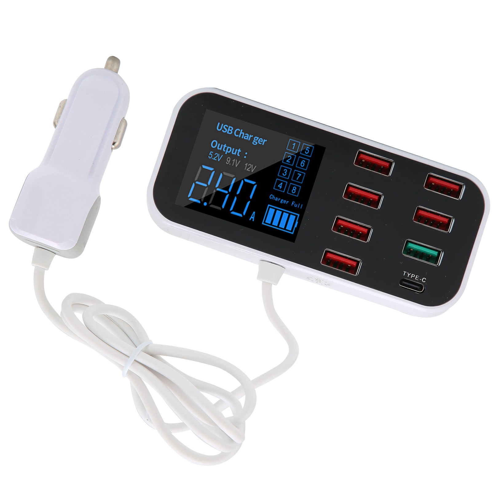 Herwey 40W Multiple USB Car Charging Station 8 Ports USB Car Display Charger Adapter QC3.0 And Type C PD Car Charger Adapter,8 Ports USB Car Display Charger,40W 8 Ports Fast Charging Car Charger