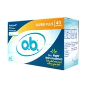 o.b. Tampons No Applicator, Unscented - 40ct, Applicator-Free Tampons Super Plus, Feminine Care, ob Tampon Super Plus - 2 Pack