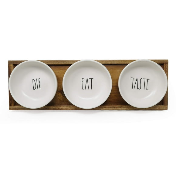 Rae Dunn par Magenta Ensemble de 4 Pcs Bol en Céramique avec Plateau en Bois Édition Limitée 2019