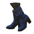 thumbnail image 3 of UngA Wonens Boots Round Toe Low Heel Comfort Slouchy Bootie with Side Zipper Buckle Strap Mid-Calf Boots for Women Dark Blue,Size 8.5, 3 of 7