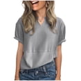 thumbnail image 4 of Womens Waffle Knit Summer Shirts Cap Sleeve Blouse V Neck Patchwork Tees Preppy Loose Fitted Work Pullovers, 4 of 9