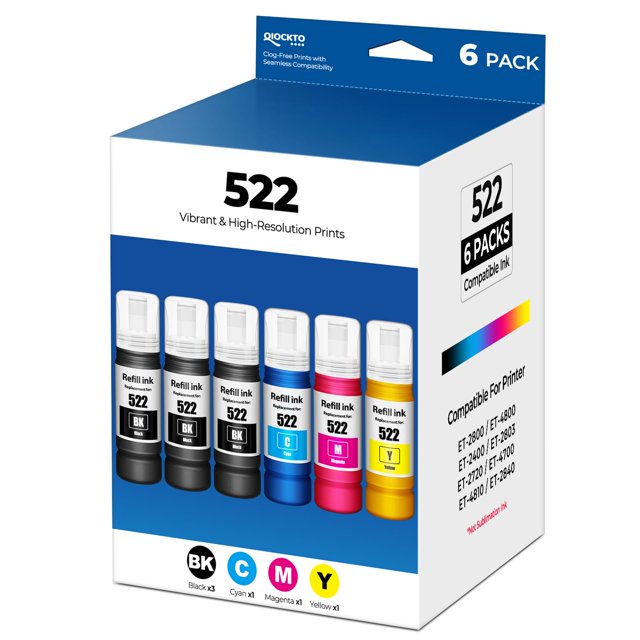 Botellas de recarga de tinta QIOCKTO 522 de repuesto para impresora ET-2800