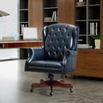 thumbnail image 2 of 14 Karat Home Vegan Leather Office Chair with Arms and High-Back, Height-adjustable Task Chair with 360-degree Metal Wheels, Navy, 2 of 10