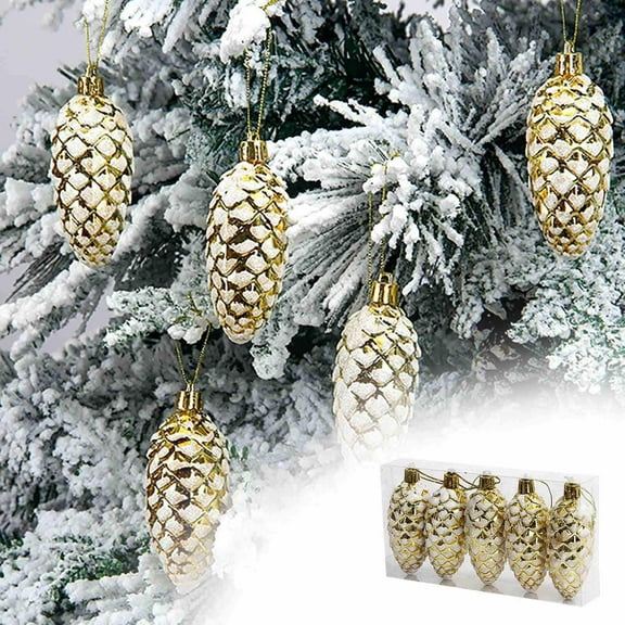 Exhoden 5Pcs Pinecone Shape Christmas Balls For Xmas Tree,Christmas Tree Filler,Sparkling Pine Cone,Christmas New Year Decor Pendant Christmas Ornaments Ball Ornament Artificial Autumn Decorations