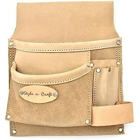 5-Pocket Nail and Tool Pouch Heavy-Duty Leather Tool Pouch with Leather Hammer Loop Durable Full-Grain Leather Pouch (92826)