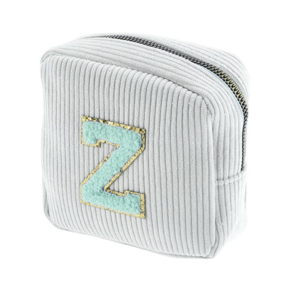 Unique Bargains 1 Pc Letter Z Pattern Makeup Bag for Travel White Corduroy