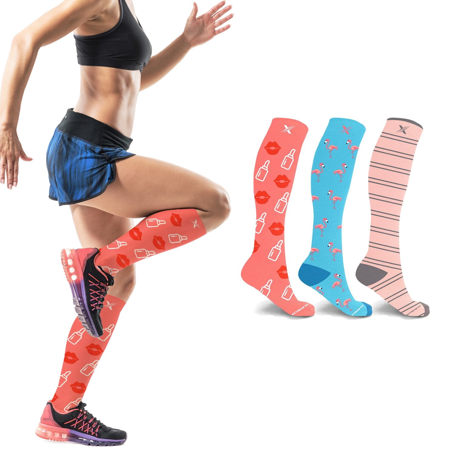 Compression Socks Knee High - Made for Running, Athletics and Pregnancy - 3 Pair