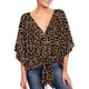 thumbnail image 5 of Blusa suelta de talla grande para mujer Cuello en V acampanado Mangas 3/4 Dobladillo anudado Impreso Abanopi Café/2XL, 5 of 7