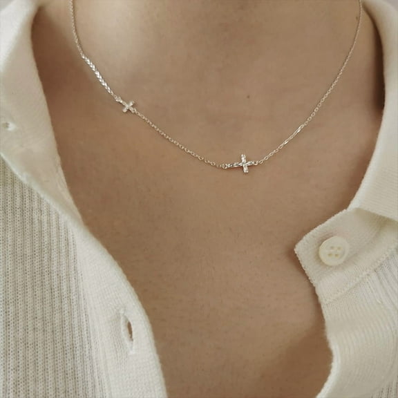 Genuine 925 Sterling Silver Sideways Cross Necklace – Hypoallergenic Dainty Jewelry Gift for Women