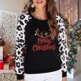 thumbnail image 4 of Sudadera de mujer con cuello redondo y dobladillo curvo con estampado navideño y manga larga con retazos, color negro XL, 4 of 6