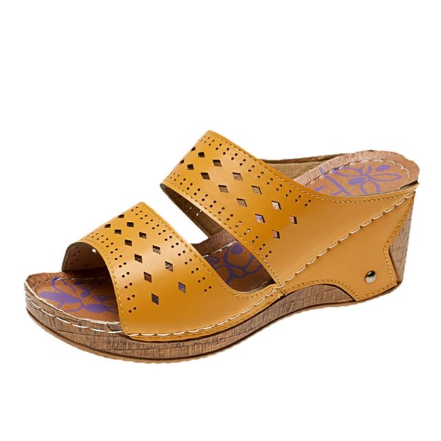 PENGXIANG Orthotic Comfort Dual Strap Sandals with Arch Support for Comfortable Walk Hollow Open Toe Wedges Roman Womens Sandals