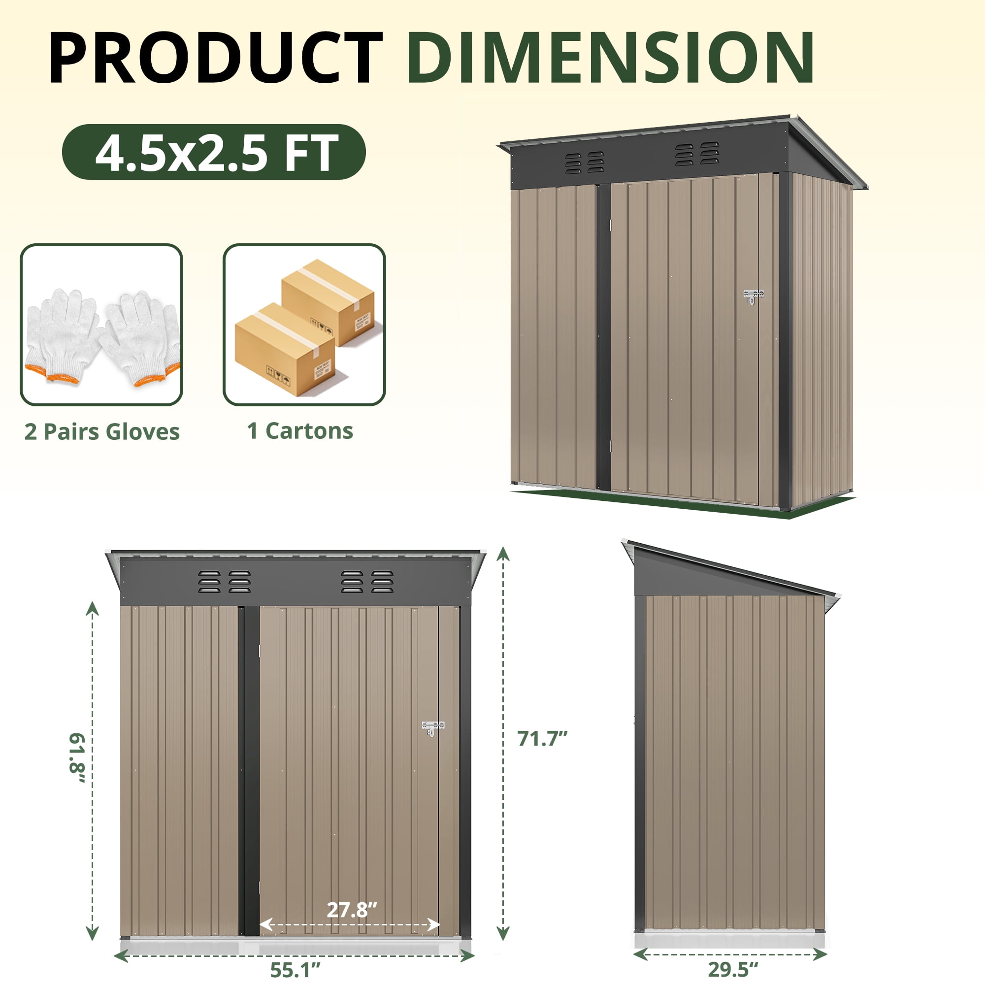 NETAJE 5'x3' Outdoor Metal Storage Shed with Updated Frame