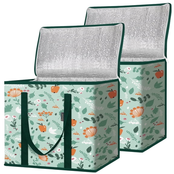 BALEINE 2 pack Insulated Reusable Grocery Bags, Collapsible Cooler Bags, Spring Stroll