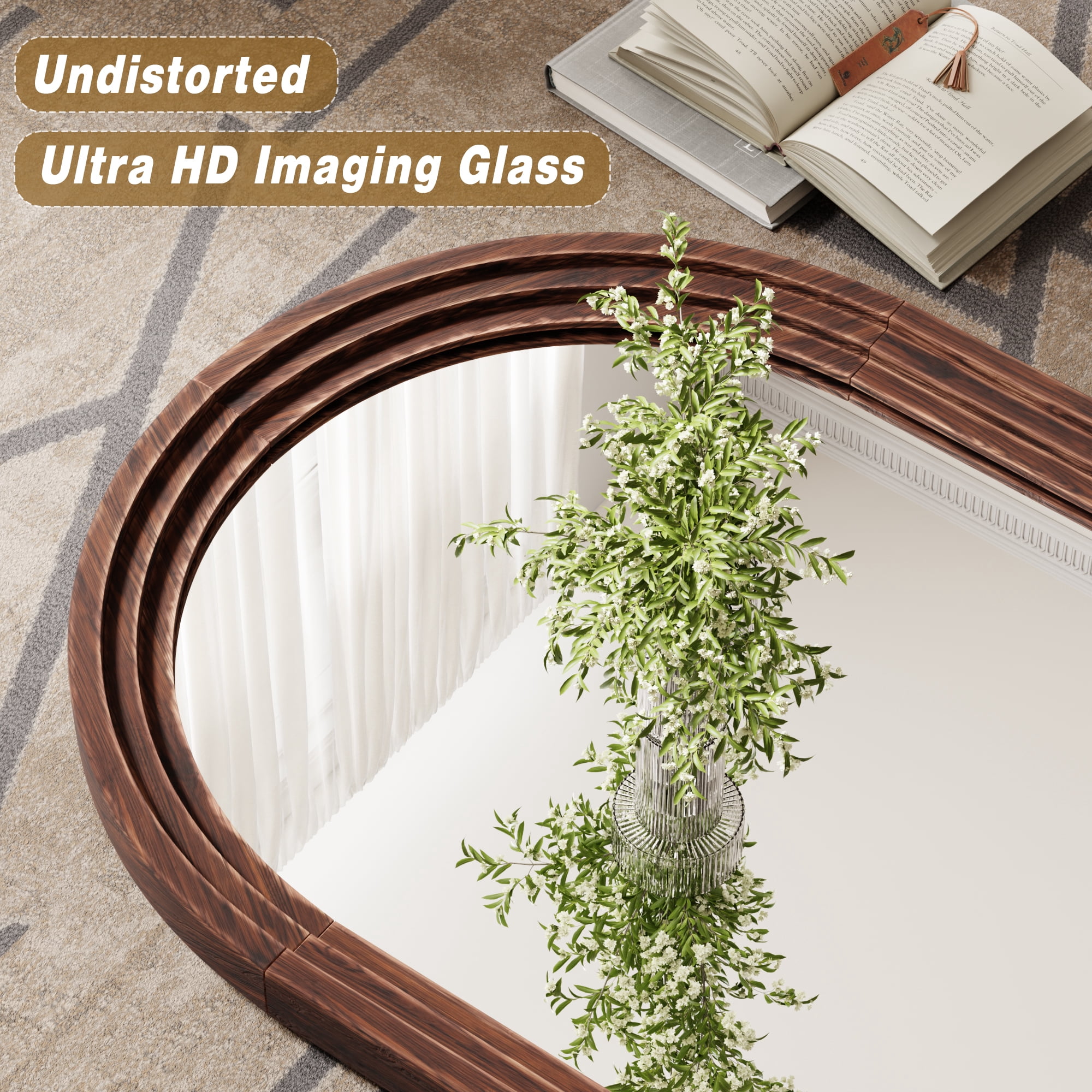 Mirrasia 30"x 40" Arched Vanity Mirror Decor Wall Mirror with Solid Wood Frame, Brown