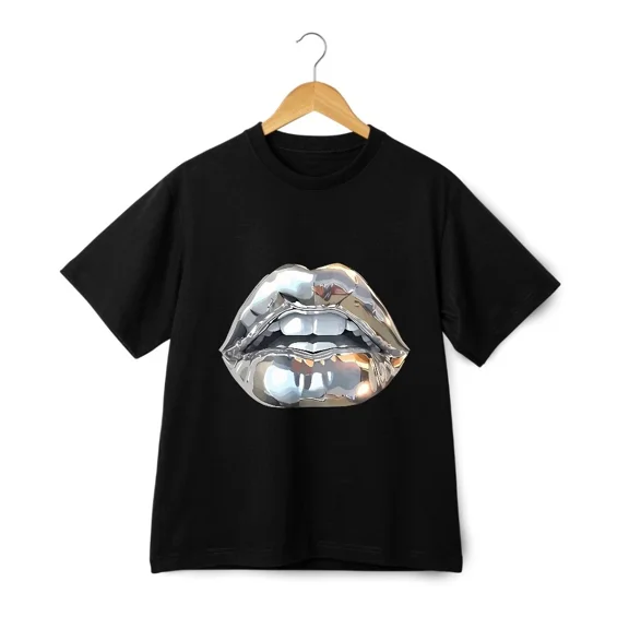 Metallic Lips Fashion Print Casual Trendy WardrobeStyle Unisex T-Shirt ,up to size 5XL