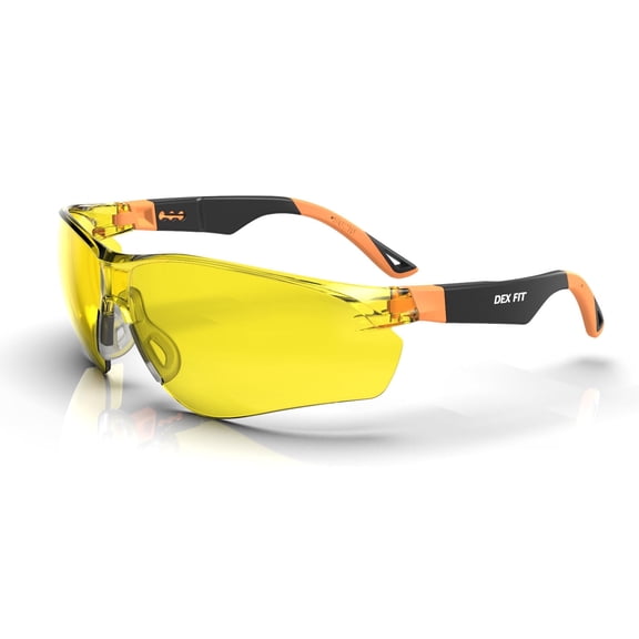 Dex Fit Safety Glasses SG210, Yellow Vision Antifog Lens, UV Protection,Orange