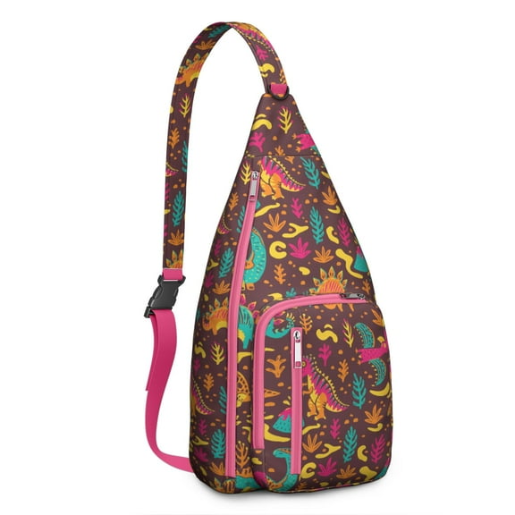 Colorful Dino Sling Bag - Cute Jurassic World Print Thermal Cooler, Large Capacity Tote for Work & Picnics