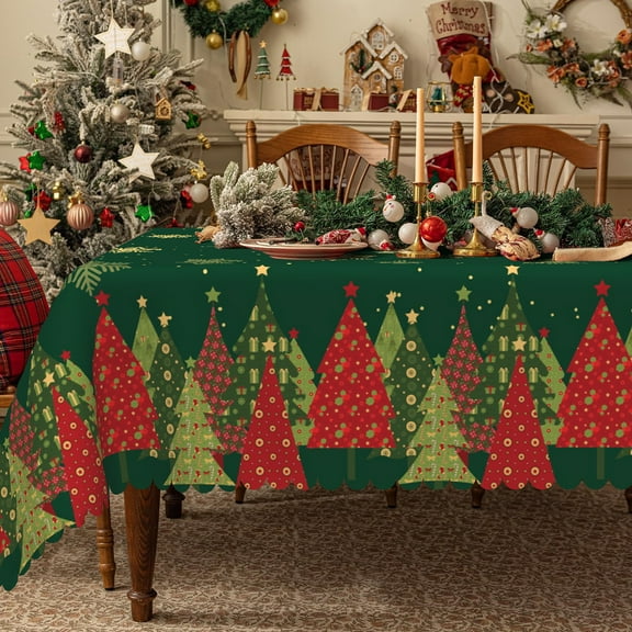 Green Christmas Tablecloth,Pine Tree Snowflake Table Cloth,Table Cover for Dining Kitchen Decor Party,60x84
